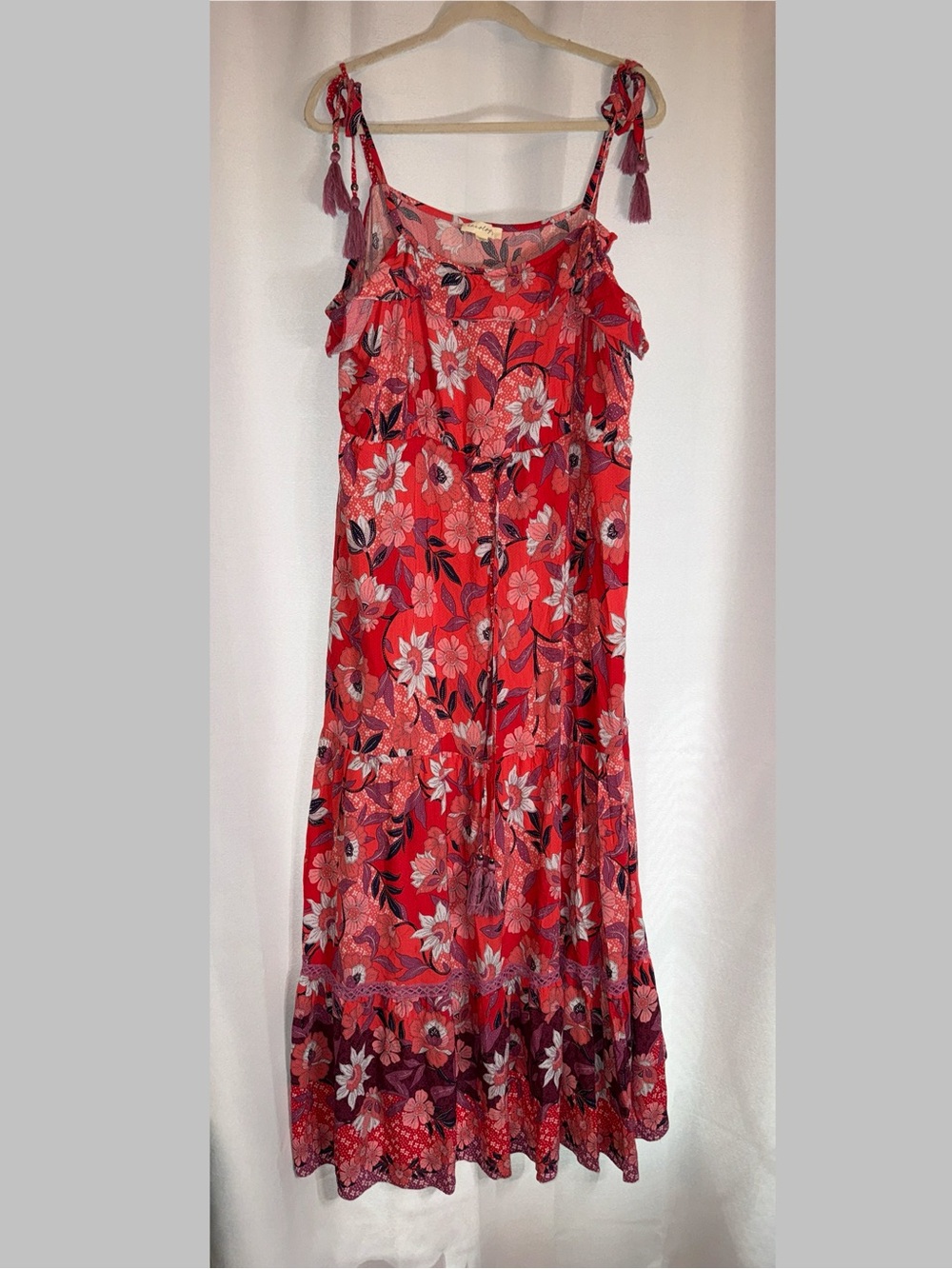 Tie-Shoulder Coral Floral Maxi Dress